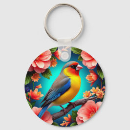 明るい花の中に漂う松の鳥 キーホルダー