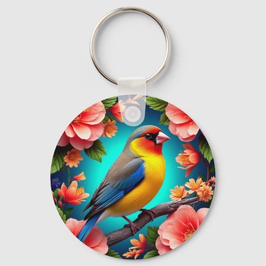 明るい花の中に漂う松の鳥 キーホルダー (正面)