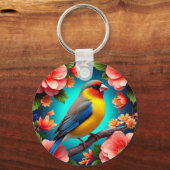 明るい花の中に漂う松の鳥 キーホルダー (正面)