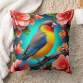 明るい花の中に漂う松の鳥 クッション (ブランケット)