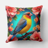 明るい花の中に漂う松の鳥 クッション (裏面)