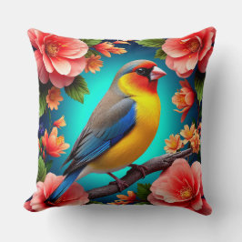 明るい花の中に漂う松の鳥 クッション
