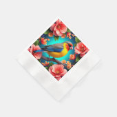 明るい花の中に漂う松の鳥 縁ありカクテルナプキン (角)