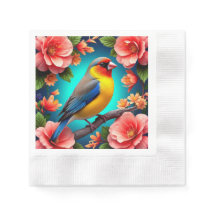 明るい花の中に漂う松の鳥