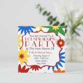 明るい花の引っ越し祝いパーティーのパーティの招待状 招待状 (スタンド正面)