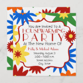 明るい花の引っ越し祝いパーティーのパーティの招待状 招待状 (正面/裏面)