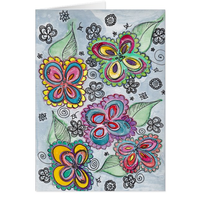 明るい花の水彩画カード (正面)