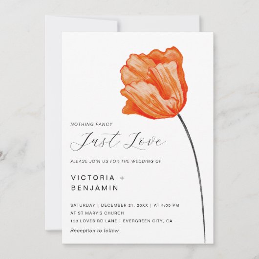 明るい花はミニマル好き結婚。 招待状 (正面)