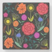 明るい花カラフル大理石 ストーンコースター (正面)