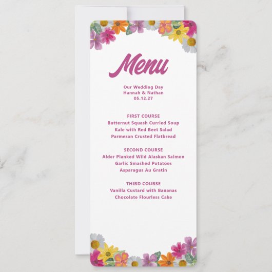 明るい花トロピカル結婚のメニュ結婚ー 案内状 (正面)