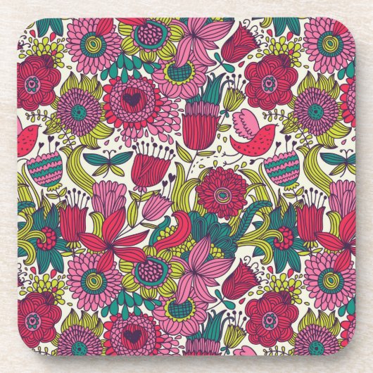 明るい花パターン コースター (正面)