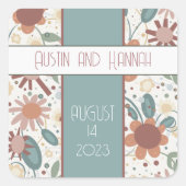 明るい花モダンおもしろい結婚ズ スクエアシール (正面)