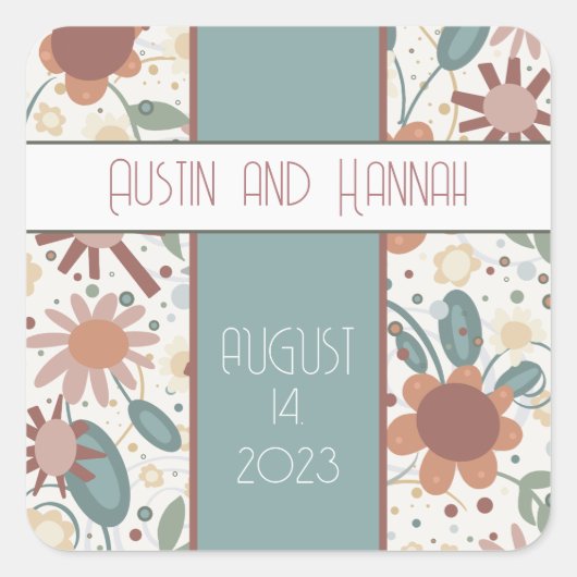 明るい花モダンおもしろい結婚ズ スクエアシール (正面)