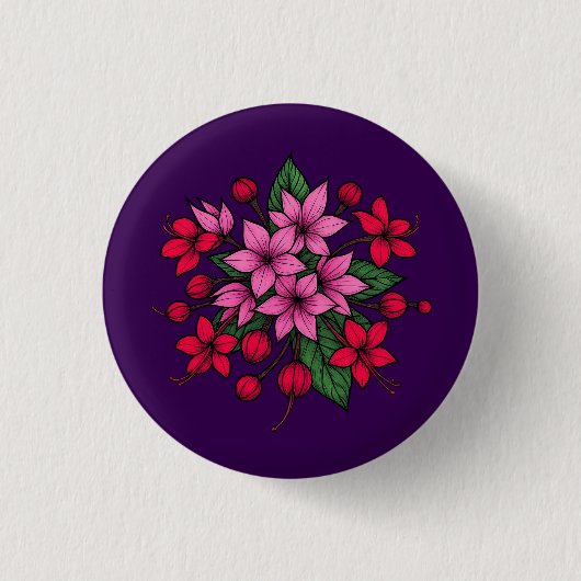 明るい花柄が可愛い 缶バッジ (正面)