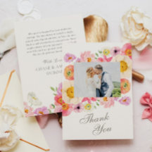 明るい花柄の結婚式のお礼カード