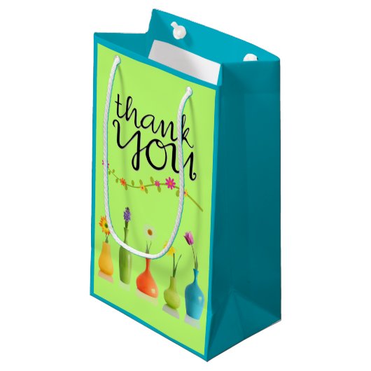 明るい花柄はギフトバッグ感謝していしています スモールペーパーバッグ (正面アングル)