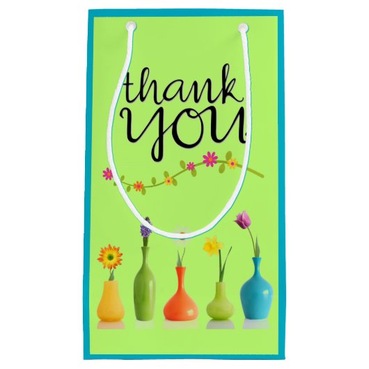 明るい花柄はギフトバッグ感謝していしています スモールペーパーバッグ (正面)