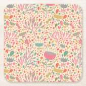 明るい花柄 スクエアペーパーコースター (正面)