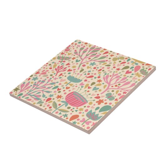 明るい花柄 タイル (側面)