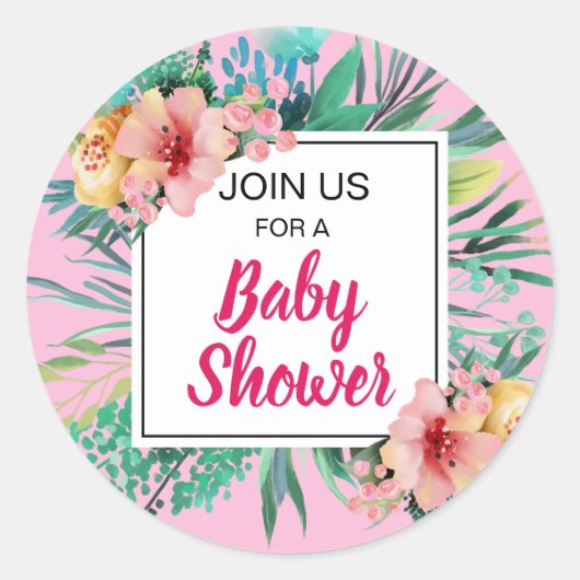 明るい花模様と緑ピンク ラウンドシール (正面)