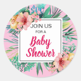 明るい花模様と緑ピンク ラウンドシール