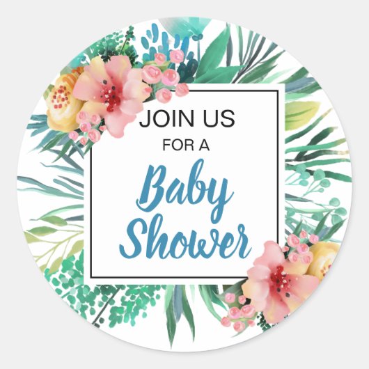 明るい花模様と緑 ラウンドシール (正面)