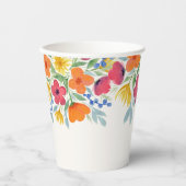 明るい花模様の水彩 紙コップ (正面)