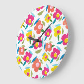 明るい花模様オンホワイト ラージ壁時計 (傾斜)