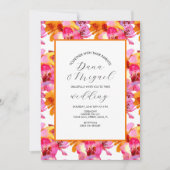明るい花模様ピンクオレンジ色結婚の色 カード (正面)