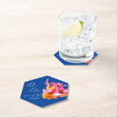 明るい花模様水色モノグラムブルー結婚ズ ペーパーコースター (インサイチュ)