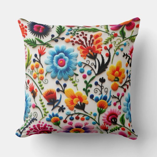明るい花模様 クッション (正面)