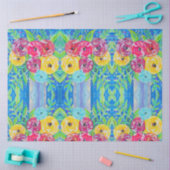 明るい花模様 薄葉紙 (クラフト)