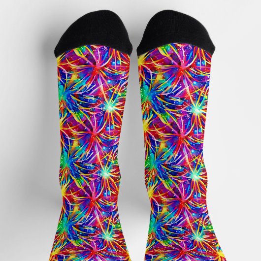 明るい花火と水絵画色の靴下 ソックス (上部)