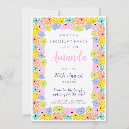 明るい花縁どの誕生会 招待状 (正面)