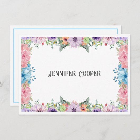 明るい花縁ど名前をカスタムするノートカード ノートカード (正面/裏面)