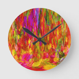 明るい花色のフラワーファル ラウンド壁時計