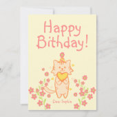 明るい花&可愛い猫を着た帽子&ハート誕生日 (正面)