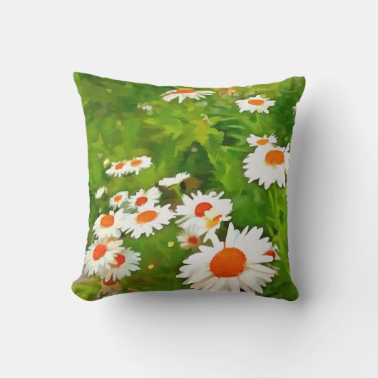 明るい芸術的と白カラフルいガーデンデイジー クッション (正面)