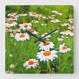 明るい芸術的と白カラフルいガーデンデイジー スクエア壁時計