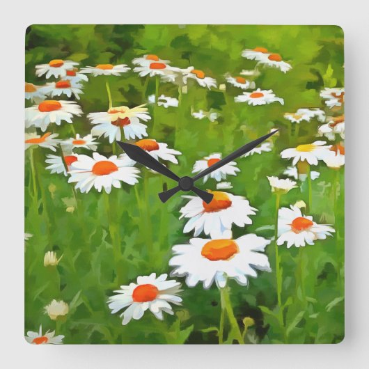 明るい芸術的と白カラフルいガーデンデイジー スクエア壁時計 (正面)