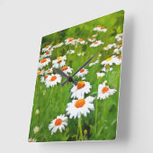 明るい芸術的と白カラフルいガーデンデイジー スクエア壁時計 (傾斜)