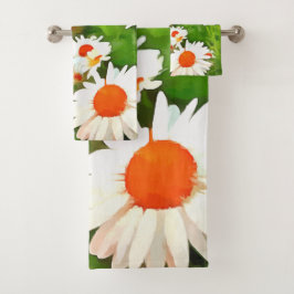 明るい芸術的と白カラフルいガーデンデイジー バスタオルセット
