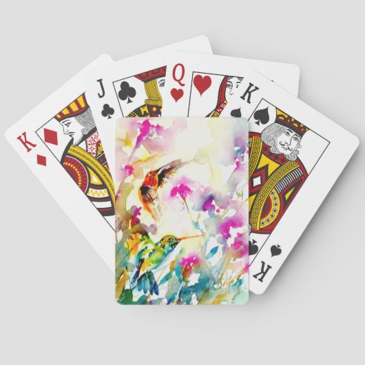 "明るい草原"のハチドリのプリント トランプ (裏面)