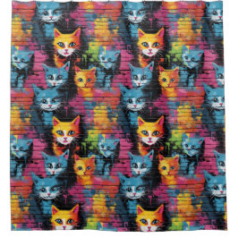 明るい落書き猫柄シャワーカーテン シャワーカーテン