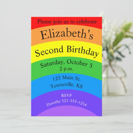 明るい虹とカスタマイズされた欄 招待状 (スタンド正面)