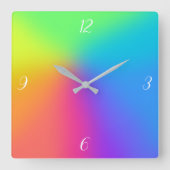 明るい虹のグラデーション スクエア壁時計 (正面)