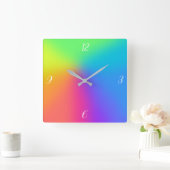 明るい虹のグラデーション スクエア壁時計 (ホーム)