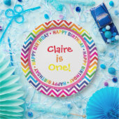 明るい虹のシェブロンの誕生会のプレート ペーパープレート (パーティー)