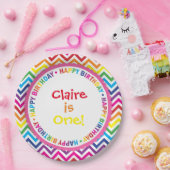 明るい虹のシェブロンの誕生会のプレート ペーパープレート (パーティー)