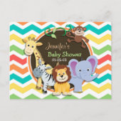 明るい虹のシェブロン動物園の動物の赤ちゃんシャワー インビテーションポストカード (正面)